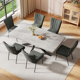 ZckyCine 6-Piece Extendable Dining Table Set, Modern 51''–67'' Grey Wood Table with 6 Black Fabric Chairs, Dining Room Table and Chairs for 6, Ideal for Kitchen or Dining Room ZckyCine
