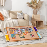 Tektalk Jigsaw Puzzle Table with Leather Bar, Wooden Plateau Portable Puzzle Board Saver with Embedded Adjustable Stand/Bracket and Removable Cover, 4 Sorting Drawers, for Up to 1500 Pieces Tektalk