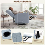 360° Swivel Rocker Recliner Chair with Adjustable Footrest, Rocking Chair Nursery with Phone Stand & Cup Holder,Manual Nursing Chair Glider Recliner Armchair for Adults, Living Room (Blue)