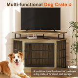 51" Corner Dog Crate Furniture, Wooden Dog Kennel Furniture with 2-Tier Shelves, Decorative Wood Dog House for Small/Medium/Large Dog, Space-Saving Dog Cage for TV Stand（Oak） VONZOY