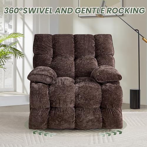 VIKAYAMICS Oversized Rocker Recliner Chair 42” Power Swivel Recliner for Living Room Overstuffed Extra Wide Rocking Recliners with Breathable Soft Fabric Up to 400lbs(Manual Brown)