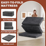 6-Inch Tri-Fold Foldable Mattress, Folding Sofa Bed with Removable Washable Cover, Portable Futon Mattress Full Size Floor Guest Mat with Non-Slip Bottom & Carry Handles for Camping (Grey, Queen) AOLVDOW