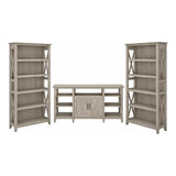 Bush Furniture Key West Tall TV Stand with Set of 2 Bookcases in Washed Gray, Farmhouse Entertainment Center for 65 Inch Television Bush Furniture