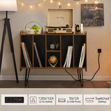 Leesingdo Large Record Player Stand with Vinyl Storage, Retro Brown Record Player Table with Power and USB Port, Holds Up to 200 Albums, Turntable Stand Vinyl Record Player Storage Cabinet Leesingdo