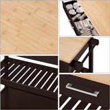 Yaheetech Kitchen Island on Wheels with Bamboo Tabletop, 3-Tier Rolling Kitchen Cart Microwave Oven Cart Serving Trolley with Drawer and Wine Storage Shelf, 20" D x 40" W, Espresso Yaheetech