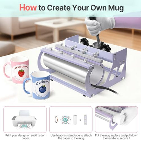 Slendor Heat Press Machine Sublimation Heat Press 360° Swing Away Heat Transfer Digital T-Shirt Pressing with 30OZ 20OZ Tumbler Press, Multifunction Combo for Hat Cap Plate 12''X15'' 5IN1 Lavender Slendor