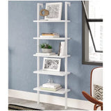 Karl home Ladder Shelf 5 Tier Wall Mounted Bookcase with Metal Frame, Open Design Shelves for Living Room, Bedroom, Home, Office, White (23.62" L x 11.81" W x 70.87" H) Karl home