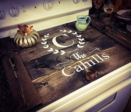 Personalized Stove Cover - Farmhouse Noodle Board - Choose Stove Cover, Sink Cover, OR Serving Tray, Farmhouse Decor, Monogram Family Name Personalized Kitchen Storage, Asst Colors JensenEden