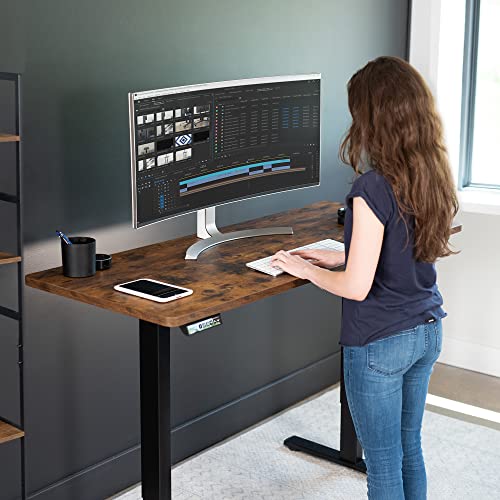 VIVO Electric Height Adjustable 60 x 24 inch Memory Stand Up Desk, Rustic Vintage Brown Solid One-Piece Table Top, Black Frame, Standing Workstation with Preset Controller, 1B Series, DESK-KI - WoodArtSupply