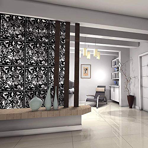 ANMINY 24 PCS Hanging Room Divider Flower Carving Pattern Panels Decorative Wall Screen Panel Hollow Out Design for Living Dining Room Kitchen Bedroom Office Bar Restaurant Home Hotel Decor - Black ANMINY