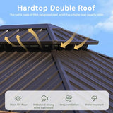 Aoxun 10' x 12' Hardtop Gazebo, Wooden Finish Coated Aluminum Frame Canopy, Galvanized Steel Double Top, Outdoor Permanent Metal Pavilion with Curtains and Netting, for Backyard, Patio and Deck Aoxun