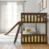 Max & Lily Twin Over Twin Low Bunk with Slide and Ladder, Wooden Bunk beds with 14” Safety Guardrail for Kids, Toddlers, Boys, Girls, Teens, Bedroom Furniture, Walnut Max & Lily