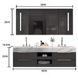 Kadaligh 60IN Modern Double Sink Bathroom Vanity - Floating Bathroom Vanity Cabinet Include 2 Sink Designs & Dressing Mirror Cabinet with LED | 4 Large Drawers & Golden Handles, Grey Kadaligh