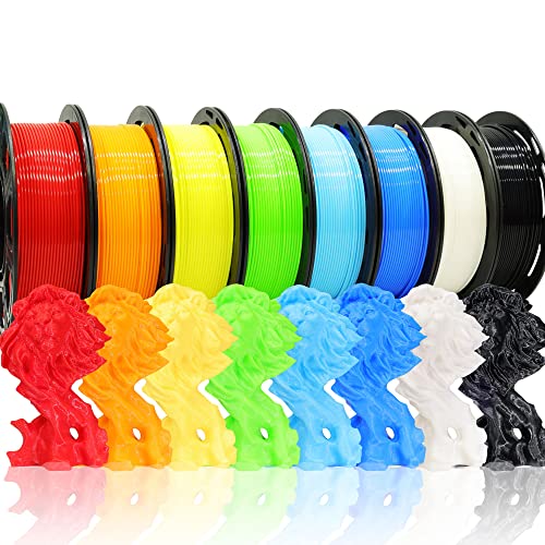 1.75mm 8 Spools Popular Colors 3D Printer PLA Filament Bundle Pack: Black White Red Blue Yellow Orange Limegreen SkyBlue, Each Spool 250g, Widely Compatible, Total 2Kg 3D Printing Filament
