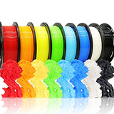 1.75mm 8 Spools Popular Colors 3D Printer PLA Filament Bundle Pack: Black White Red Blue Yellow Orange Limegreen SkyBlue, Each Spool 250g, Widely Compatible, Total 2Kg 3D Printing Filament