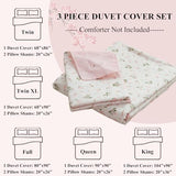 Floral Girls Duvet Cover Full Size 100% Cotton Pink Floral Duvet Cover Chic Garden Style Botanical Flower Bedding Set Lightweight Soft Aesthetic Floral Comforter Cover with 2 Pillowcases, No Comforter LifeTB