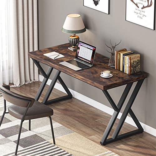 LITTLE TREE 55 Inch Large Simple Industrial Computer Desk Study Writing Table Home Office Workstation,Rustic Brown LITTLE TREE