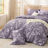 Bedsure Grayish Purple Twin Comforter Set - 5 Pieces Floral Bedding Sets Twin Bed in a Bag with Reversible Botanical Flowers Comforter, Sheets, Pillowcase & Sham Bedsure