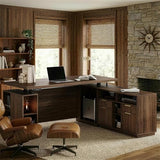 Perledesign 70 Inches L Shaped Executive Standing Desk, Electric Height Adjustable Desk with File Cabinet, Computer Corner Table with AC/USB and Privacy Panel for Home and Office, Black Walnut Perledesign