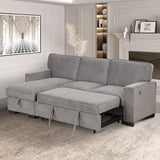 EBELLO Convertible Sleeper Sofa 3 in 1, Chenille Modern L-Shaped Couches for Living Room, Pull Out Sectional Futon Sofa Bed with Storage Space, USB Ports and Cup Holders for Bedroom, Grey EBELLO