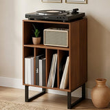 Record Player Stand with Vinyl Storage Cabinet, Turntable Table for Albums & LPs - Modern Media Console | Furniture for Living Room, Bedroom & Office | Dark Walnut FurnPulse