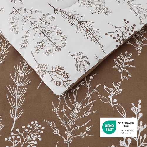 Bedsure King Comforter Set - Brown Bed Set, 3 Pieces Cute Floral Bedding, 1 Soft Reversible Botanical Flowers Comforter and 2 Pillow Shams Bedsure