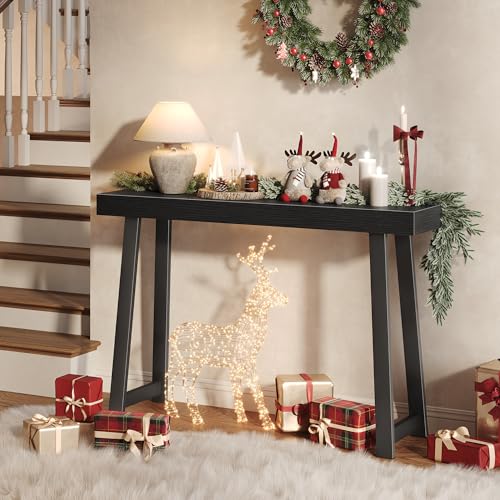 Huuger Entryway Console Table with Charging Station, USB-C Port, 47.2 Inch Sofa Table with Metal Legs, Entry Hallway Table with Thicker Desktop, Modern Behind Couch Table, Black Huuger