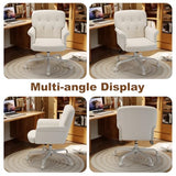 Keratee Comfy Home Office Desk Chair, Upholstered Fuzzy Vanity Chair with Wheels and Arms, Modern Adjustable Swivel Computer Seat for Living Room, Bedroom, Make Up, Home Office, White Keratee