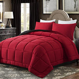 DOWNCOOL Full Size Comforter Sets -All Season Bedding Comforters Sets with 2 Pillow Cases -3 Pieces Bed Set Down Alternative Comforter Set -Red/Black Bedding Sets Full(82"x86") DOWNCOOL