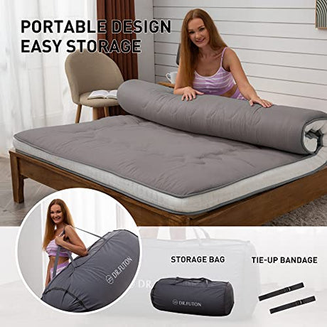 Dr.Futon Japanese Floor Futon Mattress Extra Thick Folding Roll Up Bed Topper Mat for Guest,Lounger and Tavel Dr.Futon