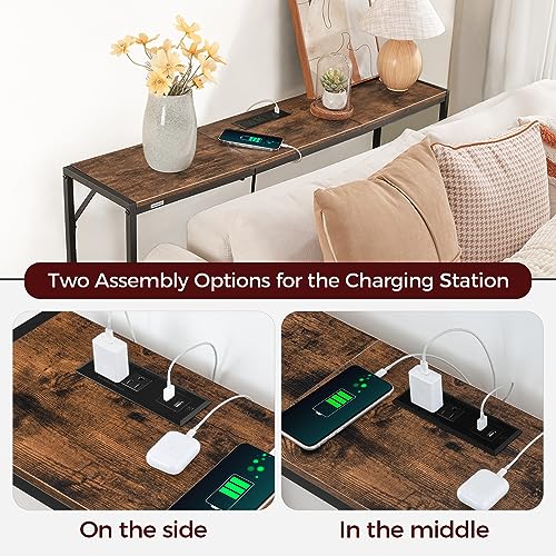 MAHANCRIS Console Table, Narrow Sofa Table, 43.3” Entrance Table with Power Station, Behind Couch Table, Simple Style, for Living Room, Hallway, Entryway, Foyer, Rustic Brown and Black CTHR112E01 MAHANCRIS