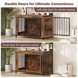 Halitaa 38.6" Dog Crate Furniture with Storage Shelves, Double Doors, Heavy Duty Dog Kennel Furniture for Large/Medium/Small Dogs, Wooden Dog Cage Pet House with Hooks, Rustic Brown Halitaa