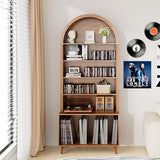 Limaoaio Large Record Player Stand with Vinyl Storage,6-Tier Arched Record Player Table Holds Up 350+ Albums, Turntable Stand with CD/DVD Rack,Vinyl Record Storage for Living Room(Walnut, 31.49''W) Limaoaio