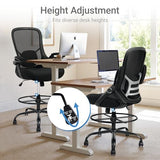 HYLONE 400lbs Big and Tall Heavy Duty Drafting Chair 5" Thickened Seat Tall Office Chair Flip-Up Armrests Ergonomic Chair with Lumbar Support and Adjustable Footrest Ring Standing Desk Chair (Black) HYLONE
