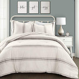 Lush Decor Stripe Reversible Cotton Comforter Set, Cozy Farmhouse Bedding Set, Full/Queen, Gray, 3 Piece Set Lush Decor