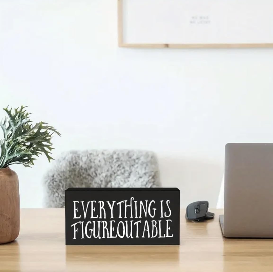 Inspirational Farmhouse Wooden Box Sign - Everything is Figureoutable, Black Home Office Desk Decor Generic