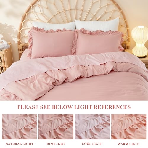 Litanika Full Size Comforter Sets, 3 Pieces Blush Pink Ruffle Girls Women Cute Bedding Comforters & Sets, Lightweight Fluffy Microfiber as Gift (79x90In Comforter & 2 Pillowcases) Litanika