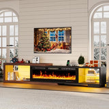 Bvldfamly Fireplace Extendable TV Stand for 120 Inch TV, Modern Entertainment Center with LED Light, Wood Reversible TV Media Console with Power Outlet for Living Room, 71"-116", Black Bvldfamly
