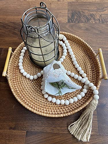 LSKYTOP 58 Inches Wood Bead Garland with Tassel,Farmhouse Rustic Prayer Boho Wooden Beads for Tiered Tray Coffee Table Mantel Decor (1 Pack) LSKYTOP