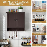 Tangkula Bathroom Cabinet Wall Mounted, Bathroom Medicine Cabinet with Bar&Double Door&Adjustable Shelf, Over The Toilet Storage Cabinet, Hanging Cabinet for Bathroom Laundry Kitchen (Brown) Tangkula