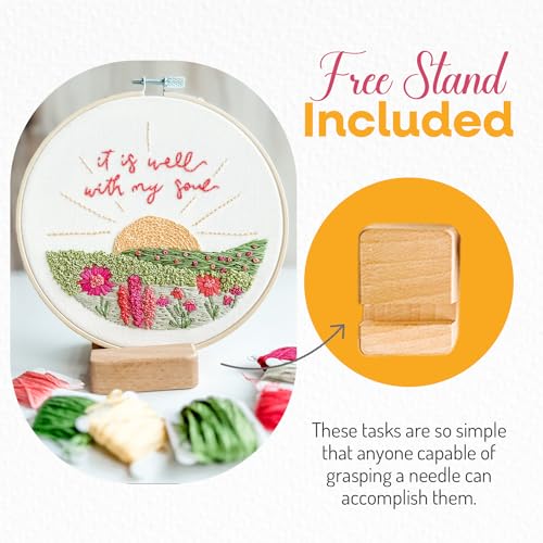 Elly & Grace Christian Embroidery Kit with Embroidery Hoop, Easy Embroidery Kit for Beginners and Adults, Full Embroidery Hoop Kit with Needles and Thread Included (It is Well)