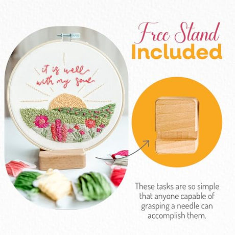 Elly & Grace Christian Embroidery Kit with Embroidery Hoop, Easy Embroidery Kit for Beginners and Adults, Full Embroidery Hoop Kit with Needles and Thread Included (It is Well) Elly and Grace
