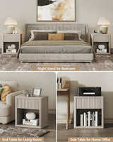SICOTAS Night Stand Nightstand with Drawer Storage Fluted Bed Side Table End Table Large Modern Wide Bedside Stand Mid Century Night Stands for Bedroom Living Room Sofa Couch Home Office, White Alder SICOTAS