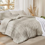 Bedsure Tufted Boho Comforter Set Queen Size - Linen Boho Bed Set, GentleSoft™ 3 Pieces Farmhouse Shabby Chic Embroidery Bedding, Gifts for Woman, Soft Jacquard Queen Comforter for All Seasons Bedsure