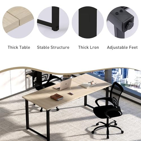 Bonzy Home 6FT Conference Table, 71" L x 32" W x 30" H Long Rectangle Meeting Table, Modern Seminar Table with Super Sturdy Metal Frame for Office, Natural Bonzy Home