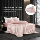 HommxJF 5Pcs Blush Pink Silk Sheets Full,Blush Pink Satin Sheets Set Full Size Silky Comforter Bedding Sheets with 1 Satin Flat Sheet,1Deep Pocket Fitted Sheet,3 Pillowcases with Envelope Closure HommxJF
