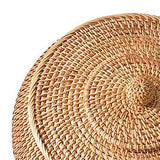 KODENG Round Rattan Boxes with Lid Hand-Woven Multi-Purpose Wicker Tray 8.6Inch Picnic Food Bread Table Storage Basket (22x13cm) KODENG