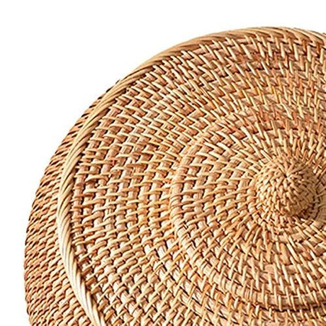 KODENG Round Rattan Boxes with Lid Hand-Woven Multi-Purpose Wicker Tray 8.6Inch Picnic Food Bread Table Storage Basket (22x13cm) KODENG