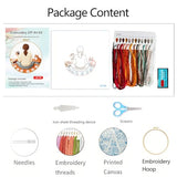 Zhenqing Coffee Girl Embroidery Kit for Beginners, Pre-Printed 29x29cm Fabric with 20cm Hoop & Threads, Cozy Reading Scene with Cat for Home Decor(C0188)