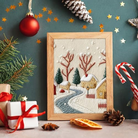 Peryiter 6 Sets Christmas Embroidery Kit for Beginners Including 6 Pcs Embroidery Hoop Winter Scene Snow Cross DIY Needlepoint Kit Instructions Threads Needles for Christmas Holiday Party Gift Peryiter